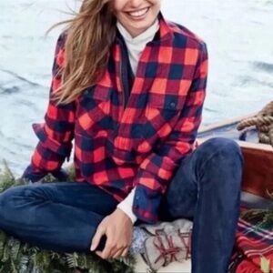 J. Crew Navy Blue Red Buffalo Check Plaid Shirt Jacket Wool medium